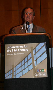 Picture of John C. Lechleiter, Ph.D., delivering the opening keynote address